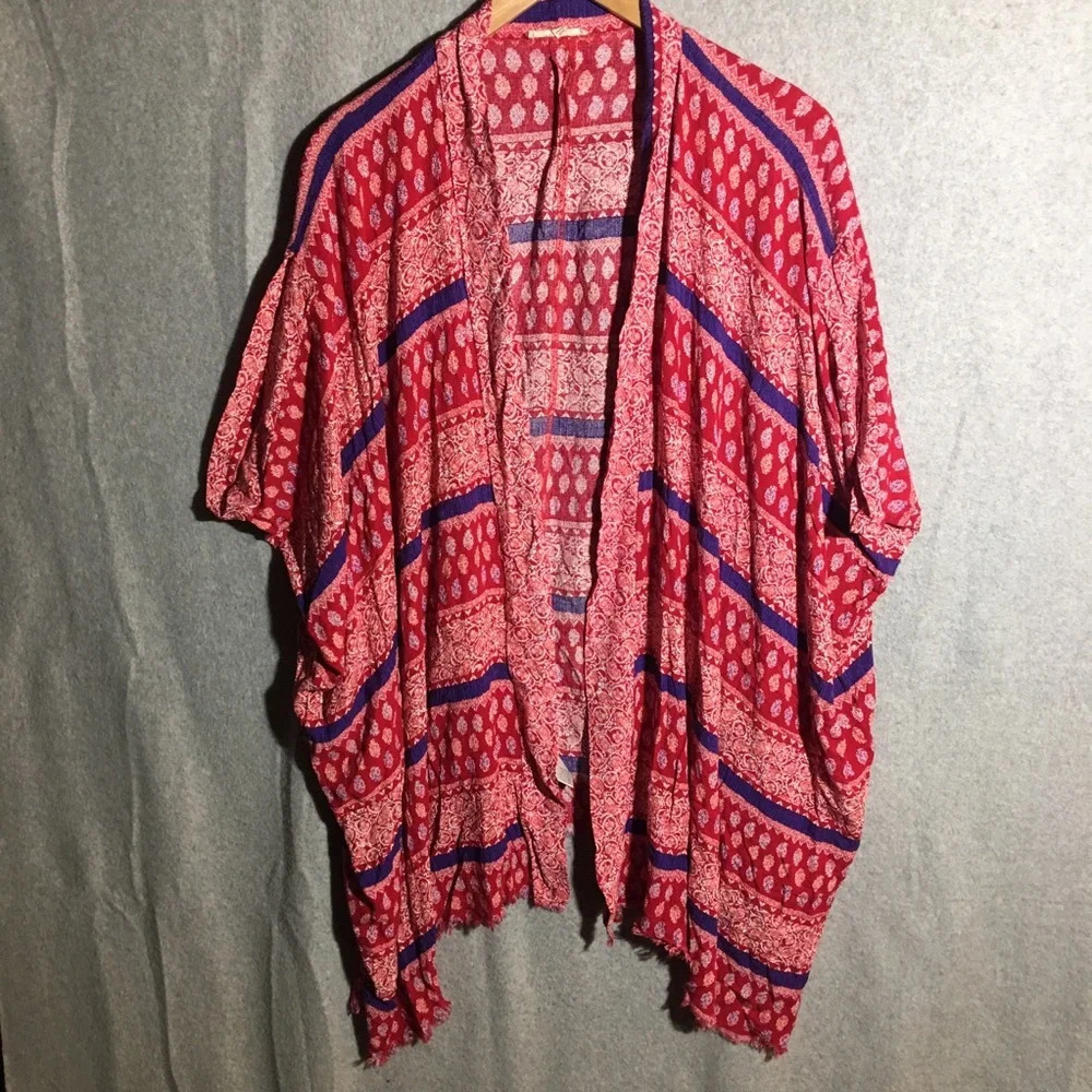 Womens Easel Kimono Navy Blue Red Layering Casual Oversized Open Front Boho